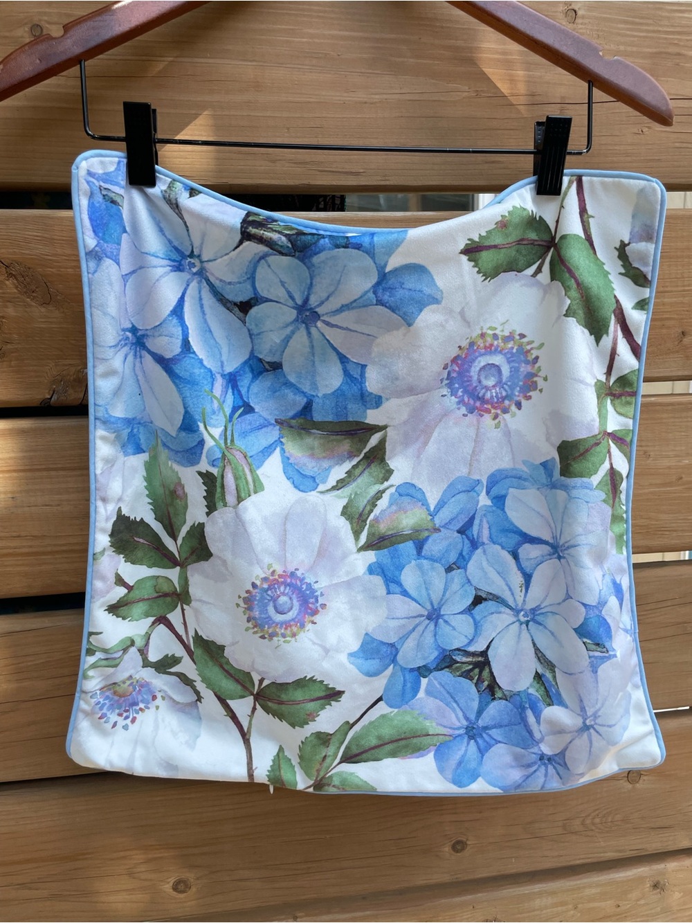 Floral Blue Hydrangea Decorative Pillow Cover - Unbranded